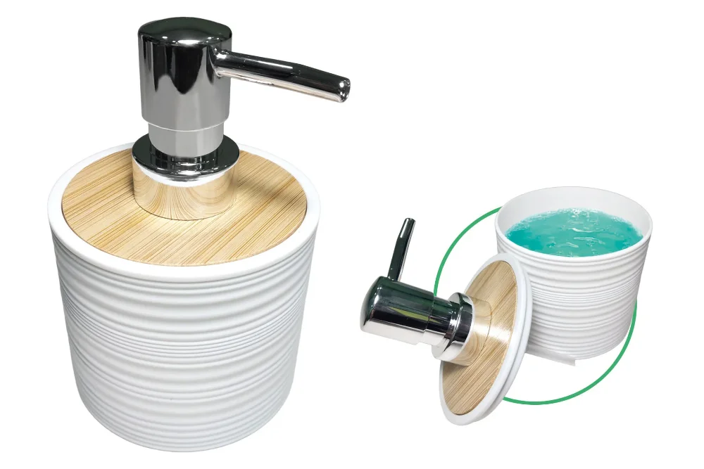 Dosificador jab.liq. blanco rayado con bambu