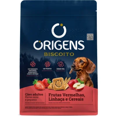 Biscoito Origens Cães Adultos Porte Mini e Pequeno Sabor Cereais e Frutas Vermelhas