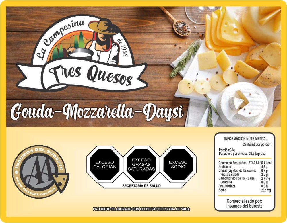 MIXTO 3 QUESOS CUBICADO GOUDA, MOZZARELLA Y DAYSI 3 KG