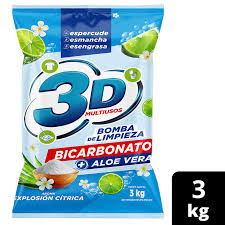 Detergente En Polvo 3D Multiusos Bicarbonato + Aloe Vera, Explosión Cítrica, Bolsa x 250g