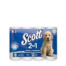 Papel Higiénico Scott 2 en 1 Triple Hoja, Paquete x 12 Rollos