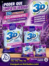 Detergente En Polvo 3D Multiusos Bicarbonato + Aroma Duradero, Explosión Lavanda, Bolsa x 500g