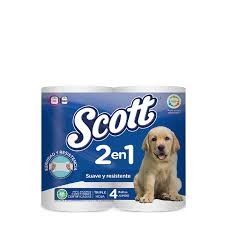 Papel Higienico Scott 2 en 1 Triple Hoja, Paquete x 4 Rollos