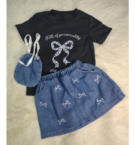 Conjunto falda lazo + bolsito