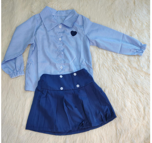 Conjunto falda + blusa rayas corazón