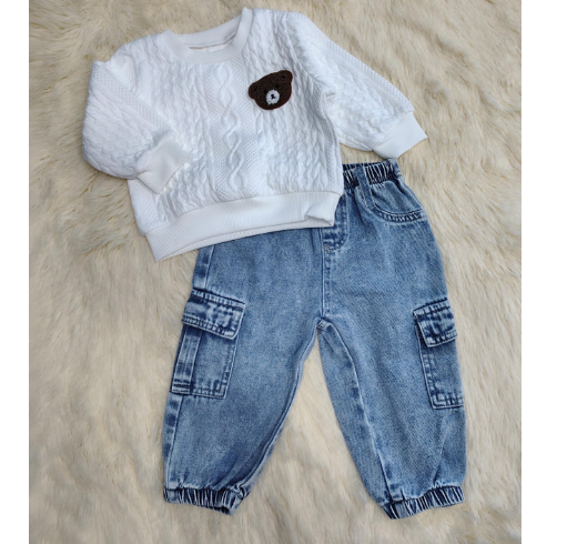 Jeans cargo niño + abrigo oso