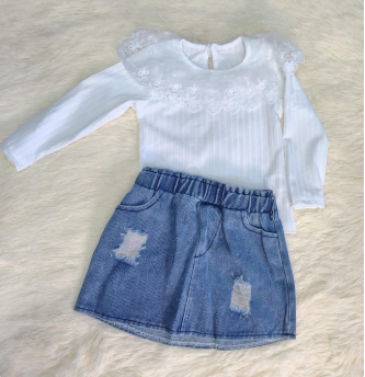 Conjunto manga larga encaje