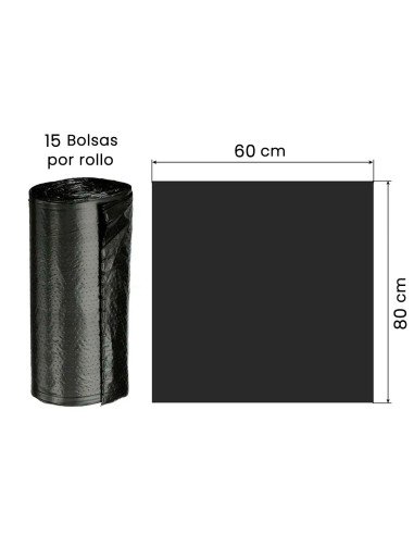 rollos de bolsas (15 pza) de basura de plástico en rollo de 60×80 cm