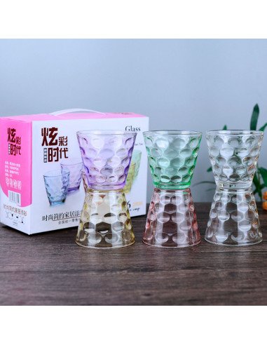 SET DE 6 VASOS DE VIDRIO TRANSPARENTE TEXTURIZADOS