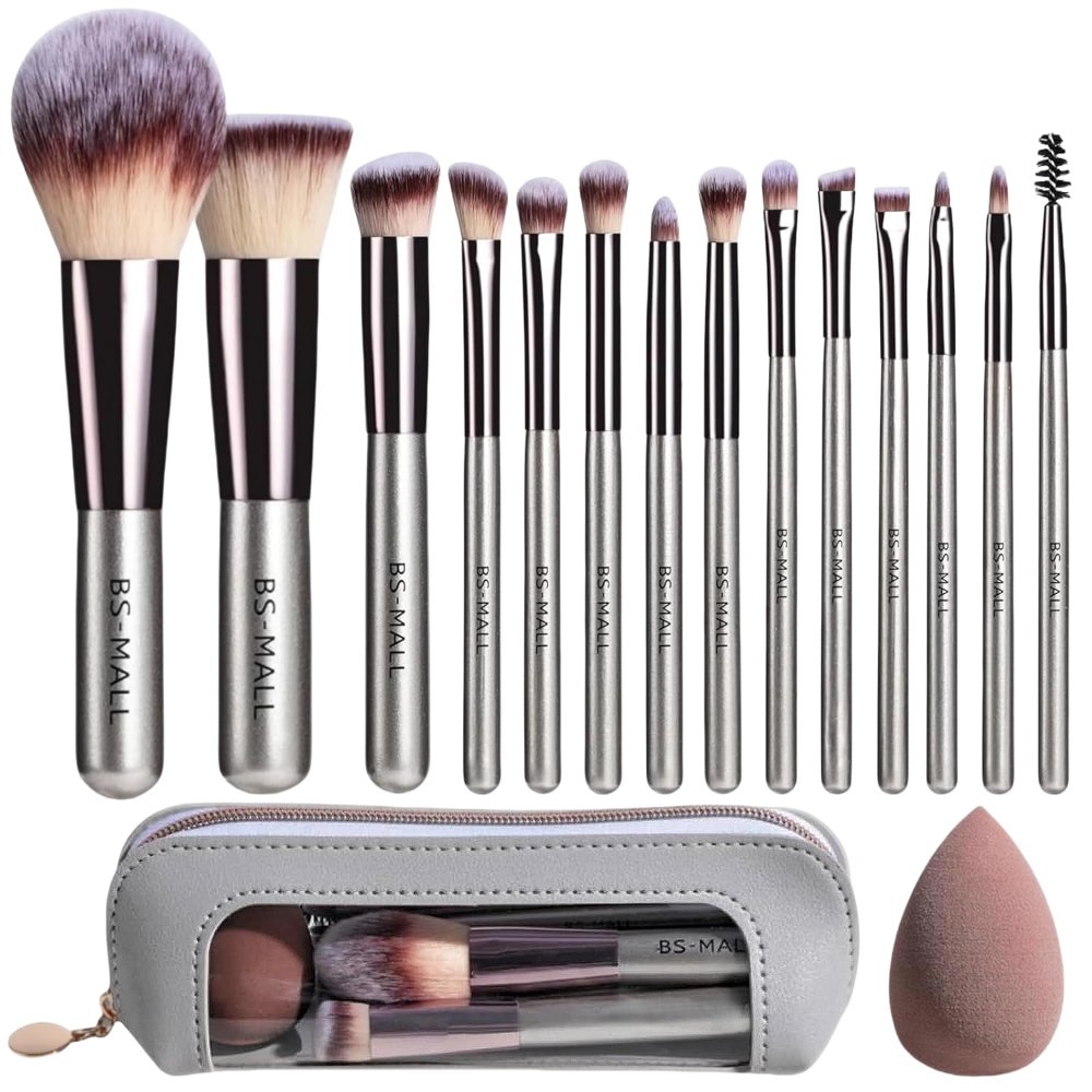 BS-Mall Set de 14 Brochas + Esponja con Estuche Champagne