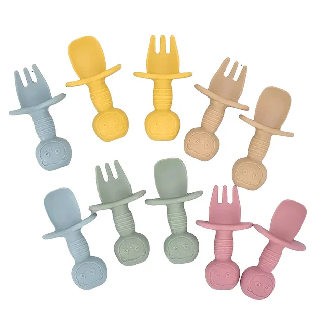 #19... Cuchara y tenedor de silicona bebes