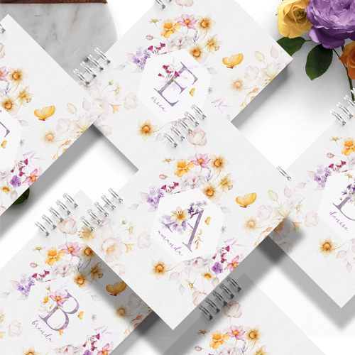 CADERNO FLORAL LETRAS DO ALFABETO – 80 FOLHAS