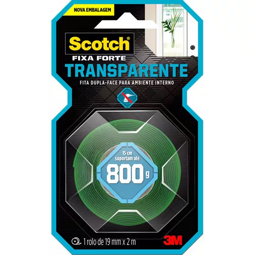 FITA SCOTCH 3M - DUPLA FACE FIXA FORTE TRANSPARENTE - 19mmX2m