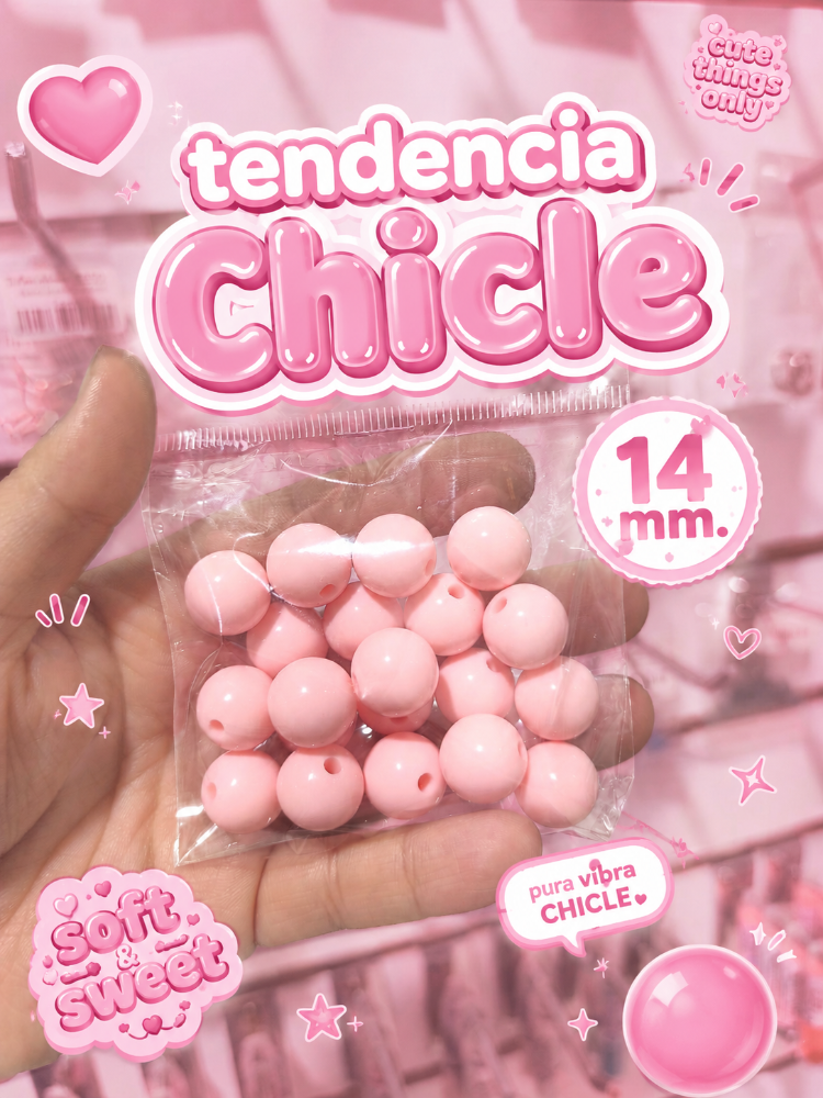 Cuentas acrílicas 14mm rosa 20und