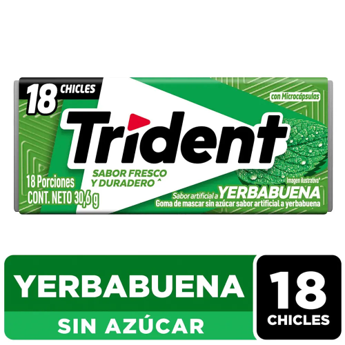 Chicle TRIDENT sin azucar yerbabuena 18 unds x30.6 g