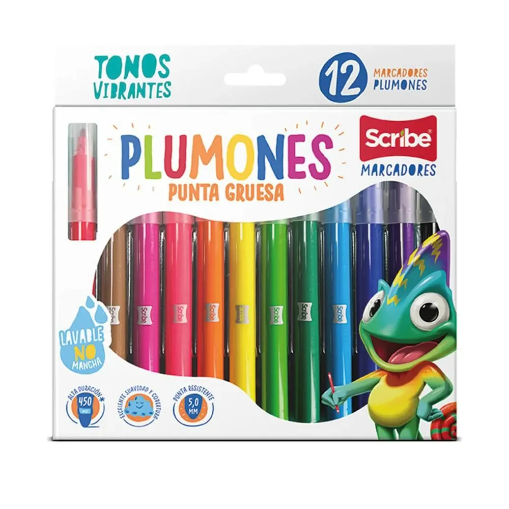 Marcadores Plumones Lavables X12 Unds SCRIBE