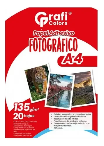 Papel Fotográfico Adhesivo Brillante A4 135g X 20 Hojas