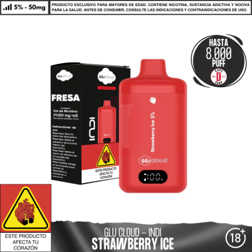 vapeador Glu Cloud - fresa INDI 8.000 PUFF