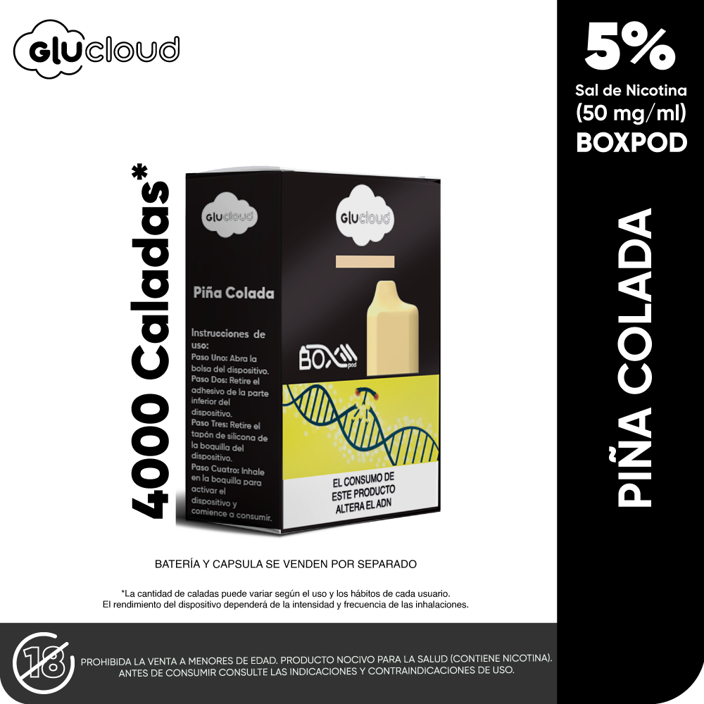 Vapeador Glucloud 4000 Puffs Pina Colada Boxpod