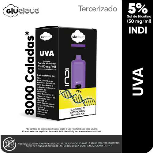 vapeador Glu Cloud uva Indi 8k 8000 Puff
