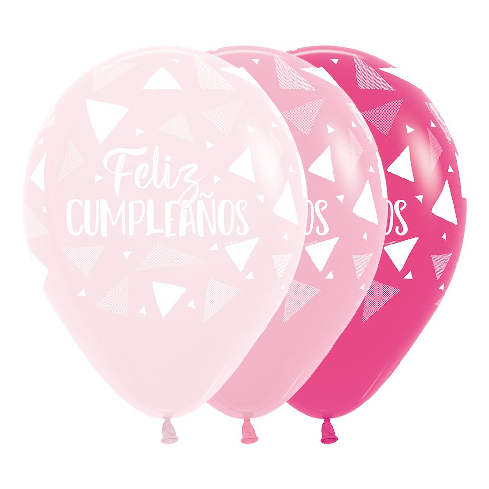 Globo R-12 Infinity Feliz Cumpleaños Triángulos Niña Surtido X 12sempertex