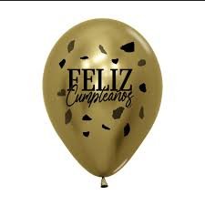 GLOBO LATEX REDONDO 2 CARAS FELIZ CUMPLEAÑOS TERRAZO DORADO serpentex