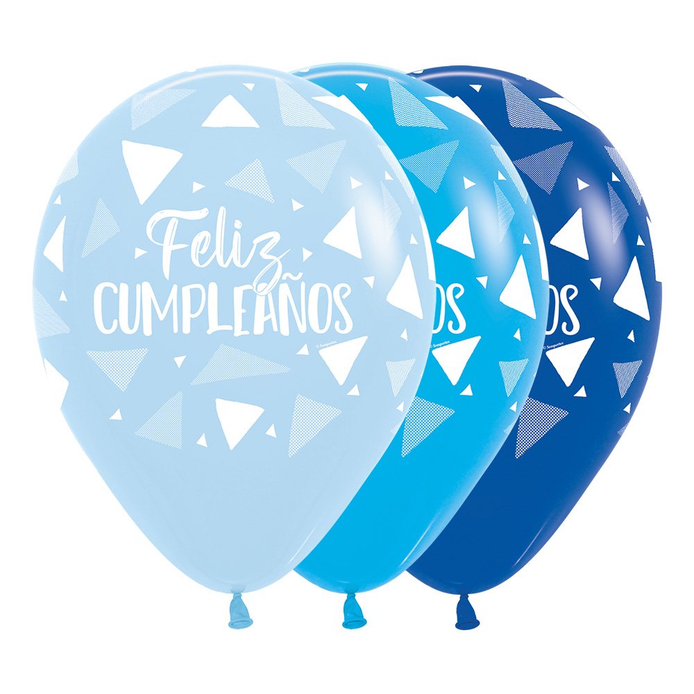GLOBO LATEX REDONDO INFINITY FELIZ CUMPLEAÑOS TRIANGULOS NIÑO FASHION SURTIDO NIÑO | LÁTEX | SEMPERTEX R-12 / PAQ X 12