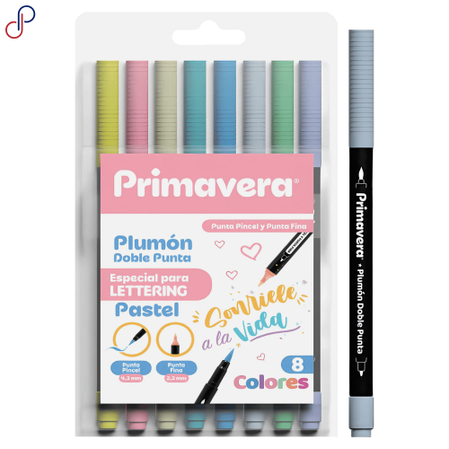 Plumones Primavera Punta Pincel Doble Punta x8