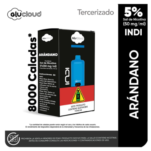 Vapeador Glucloud Arandano Indi 5% X 8000 Puffs