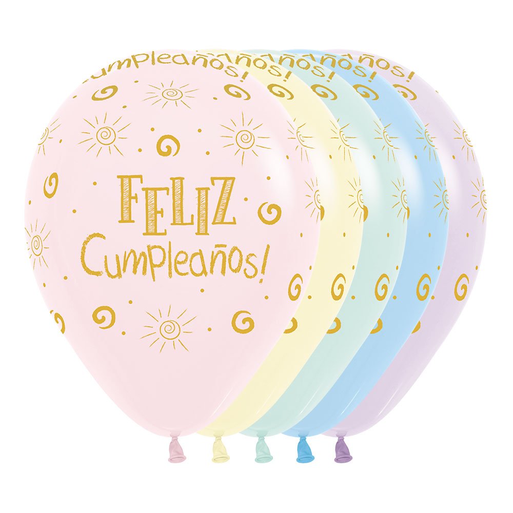 Globo R-12 Infinity Feliz Cumpleaños Rayito Sol Mate Surtido X 12 unidades sempertex