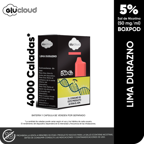 Vapeador Glu Cloud Box LIMA DURAZNO 4.000PUFF RECARGA