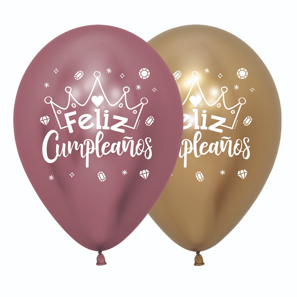 Globos 12-Reflex Impreso 2 Caras -FCumpleaños -Coronas-x 12 sempertex