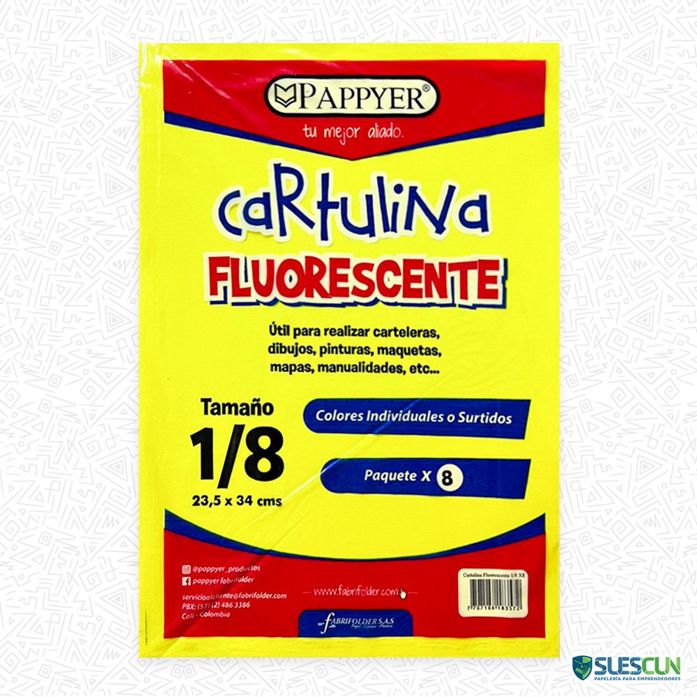 Cartulina Fluorescente 1/8 Surtida