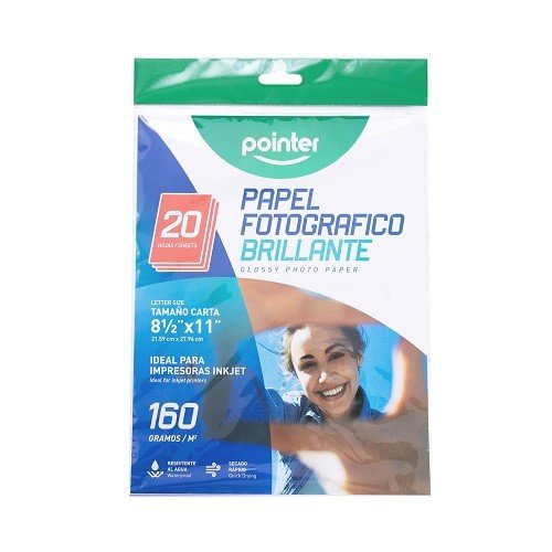 Papel para fotos tamaño carta 20 hojas Pointer