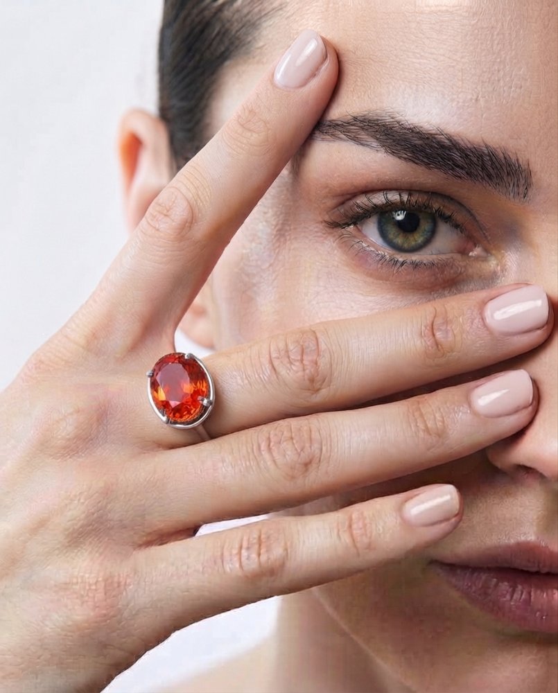 Anillo con piedra roja grande liso