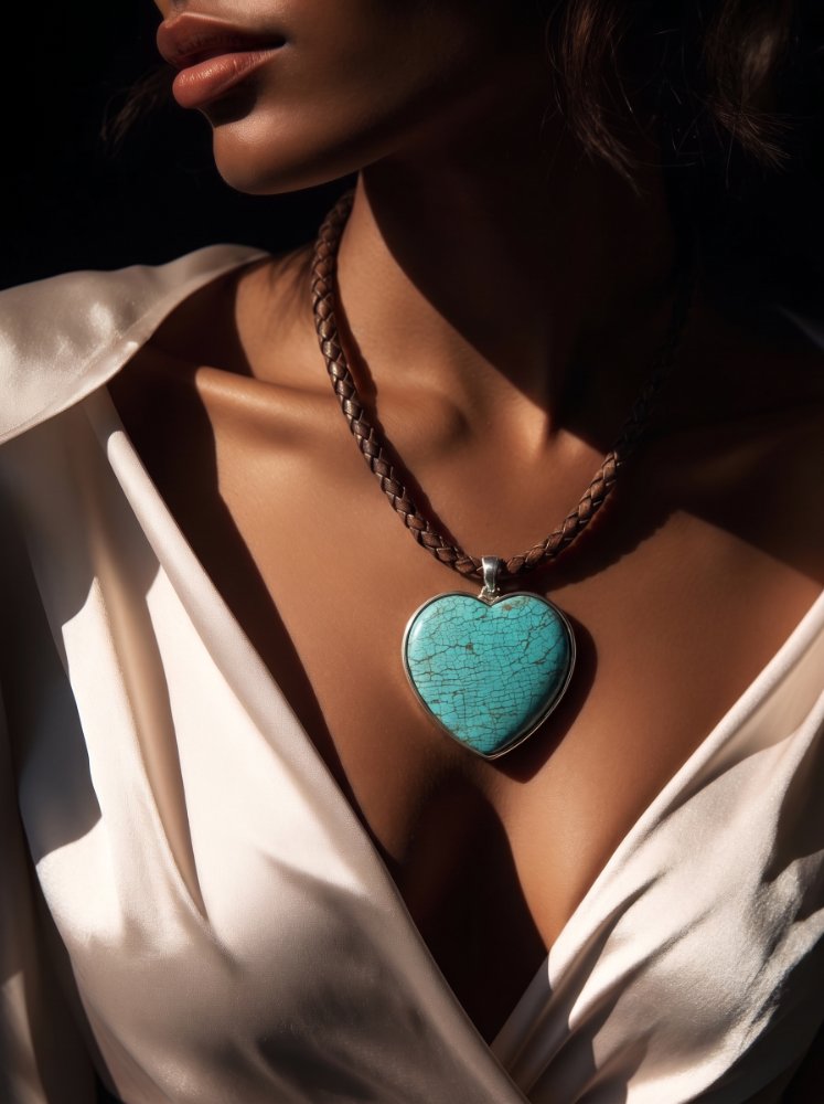 Collar en cuero con corazon verde