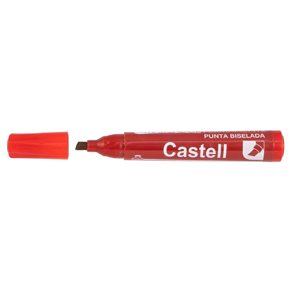 MARCADOR CASTELL PERMANENTE PUNTA BISELADA ROJO