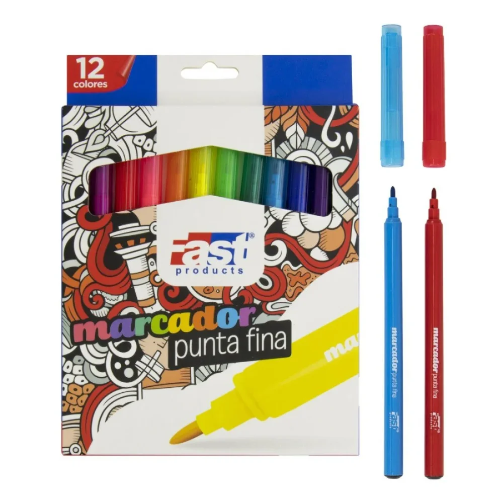 MARCADORES EN ESTUCHE FAST PUNTA FINA 12C