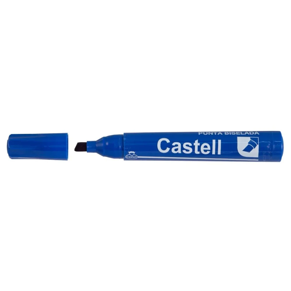 MARCADOR CASTELL PERMANENTE PUNTA BISELADA AZUL