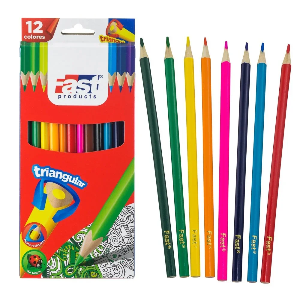 CRAYON DE MADERA FAST 12COLORES LARGO TRIANGULAR