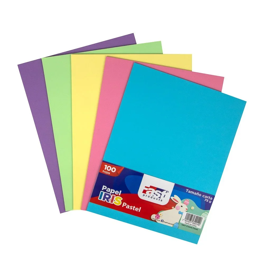 PAPEL BOND 75G FAST 100 UNIDADES CARTA COLORES PASTEL