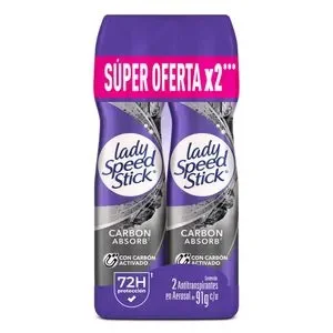 Desodorante Mujer Lady Speed Stick Carbon Absorb Spray 2x91g