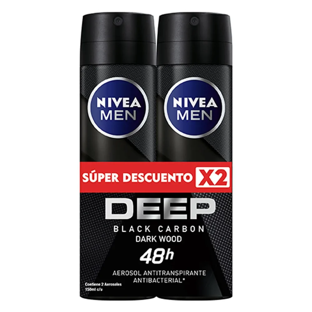 Desodorante Nivea Men Deep Beat Black Carbón Spray x150ml x2Und
