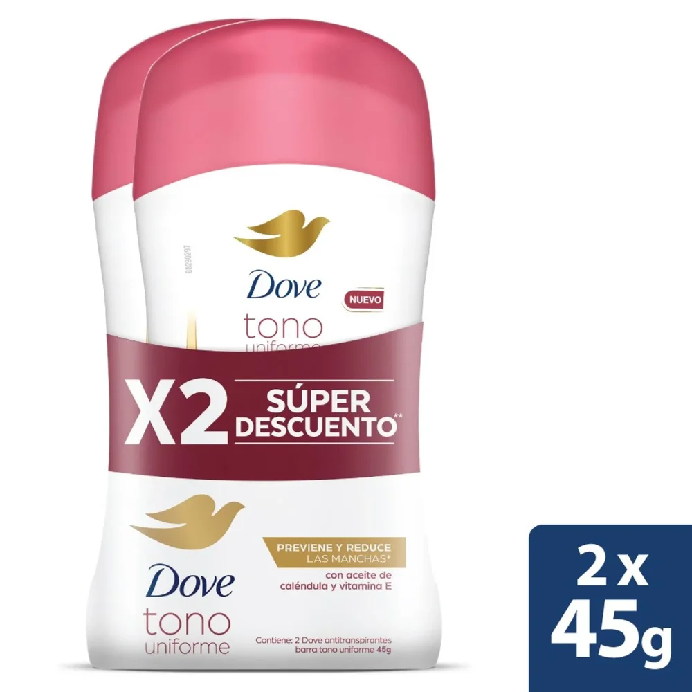 Desodorante en Barra Dove Tono Uniforme x2 Und x45grs