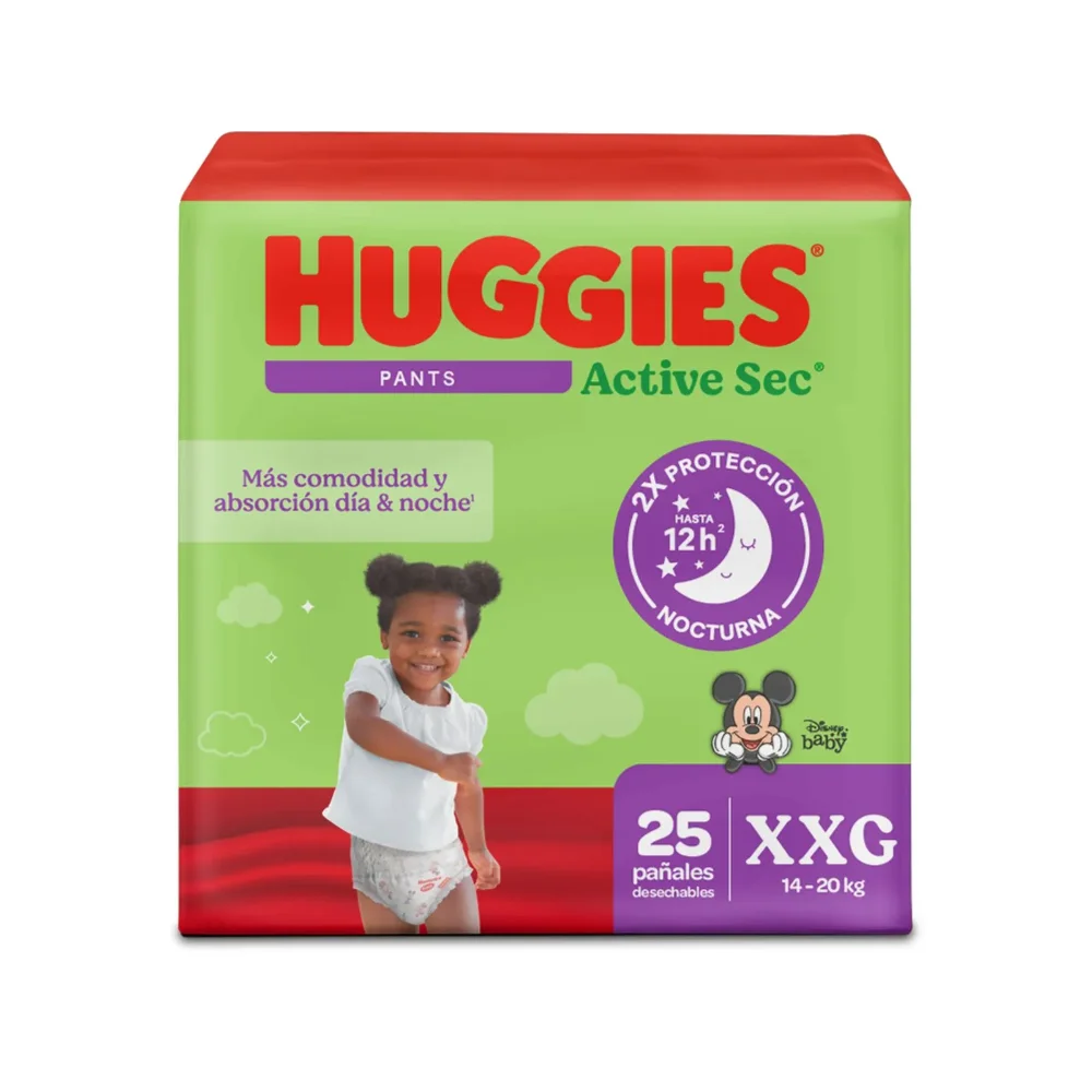 Pañales Huggies Active Sec Pants Etapa 5/XXG Más Comodida y Absorción 25U