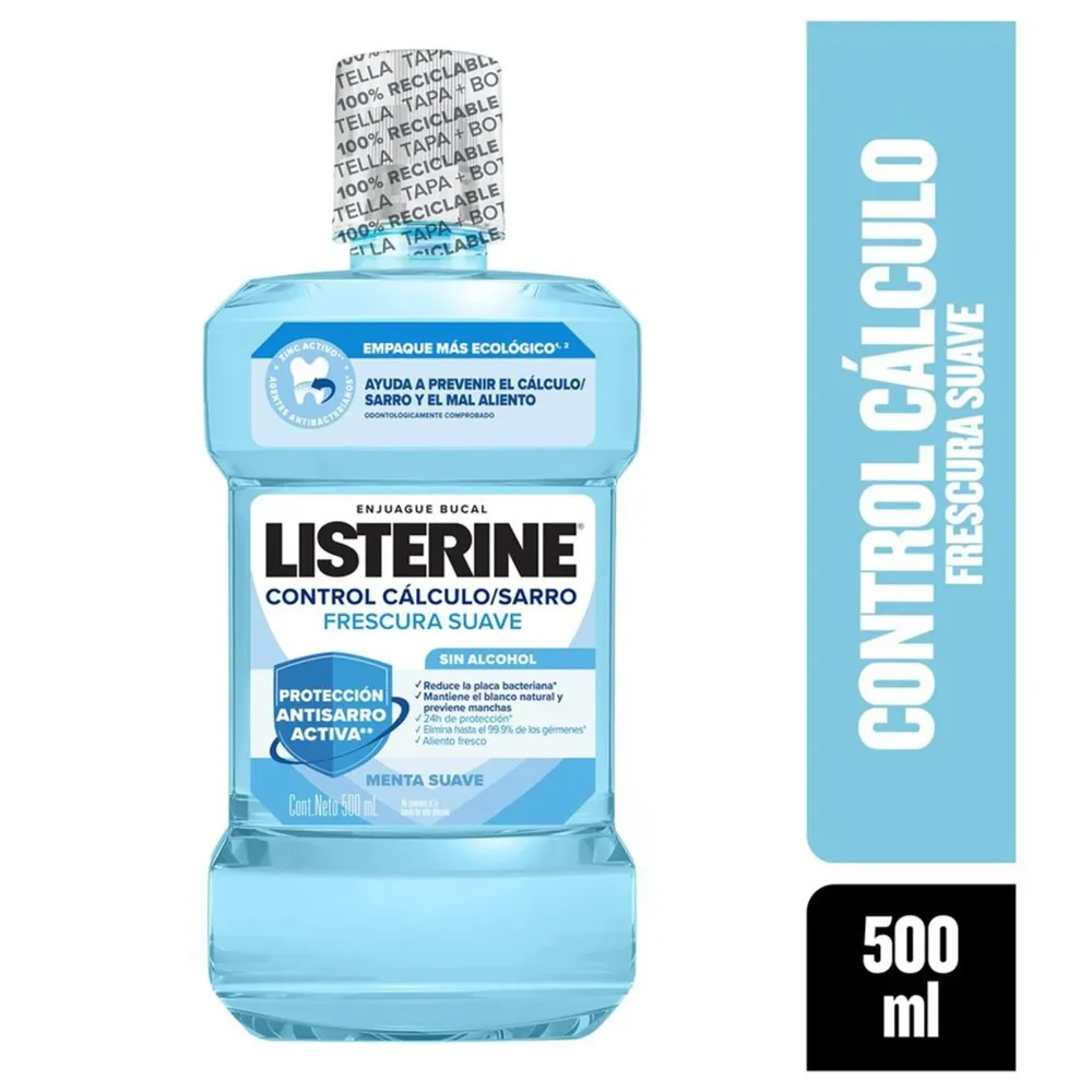 Enjuague Bucal Listerine Control Cálculo/Sarro Frescura Suave Sin Alcohol 500ml