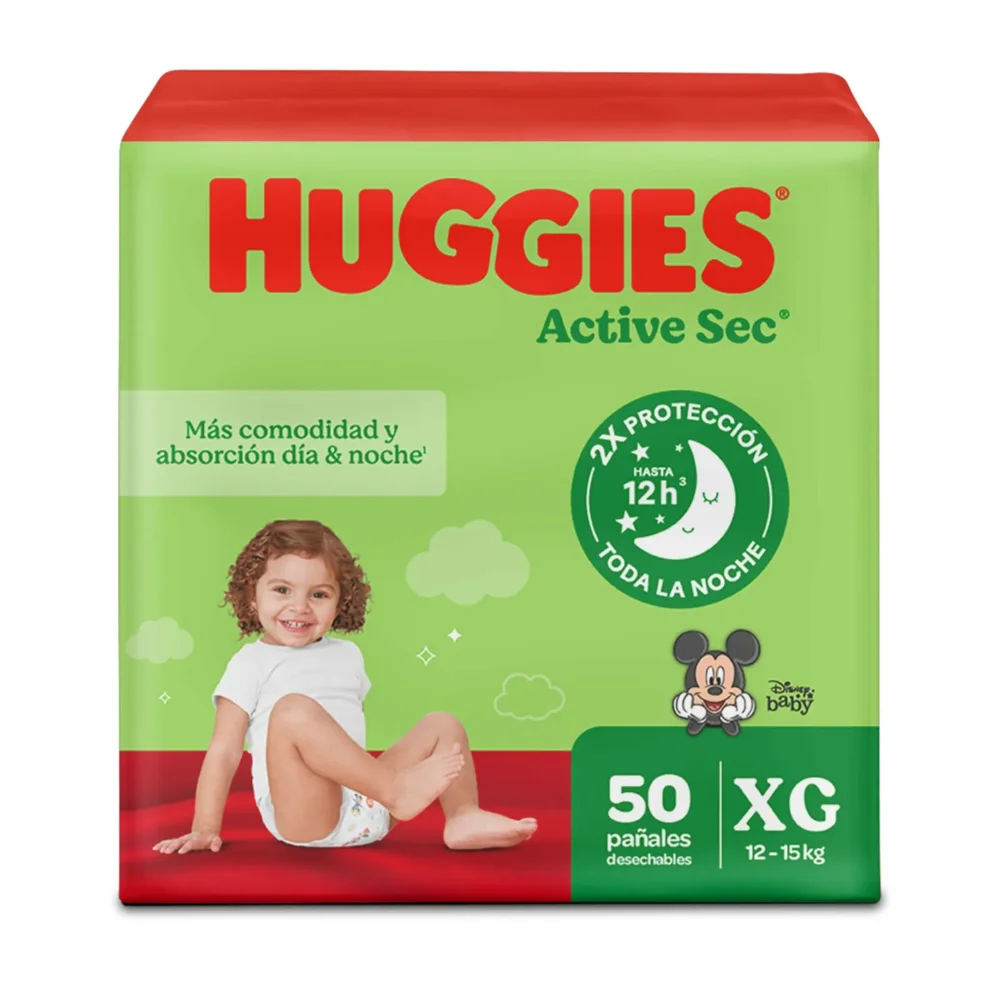 Pañales Huggies Active Sec Etapa 4/XG Más Comodida y Absorción 50U