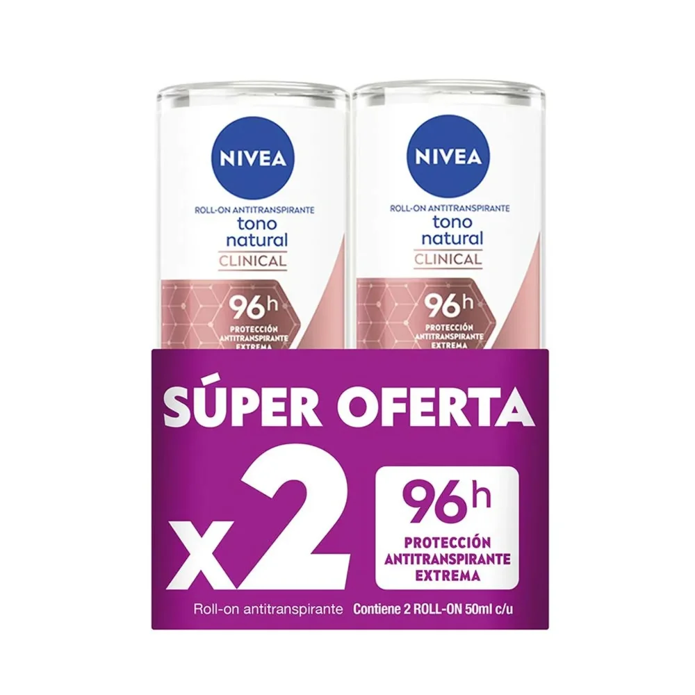 Desodorante Nívea Roll On Clinical Tono Natural x2Und x50ml c/u