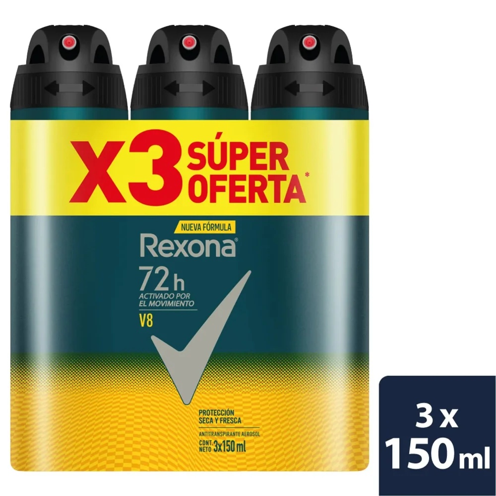 Desodorante Rexona Aerosol V8 3x150ml