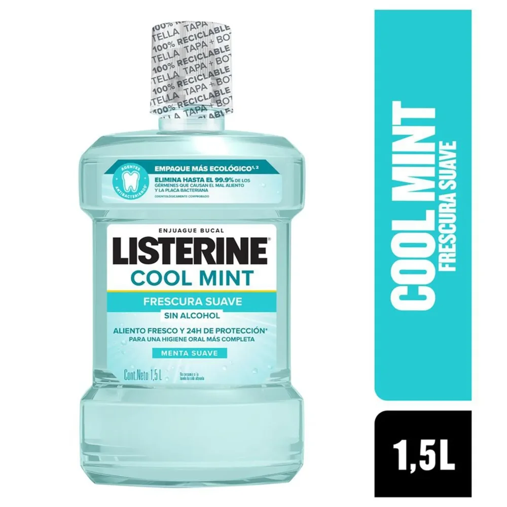 Enjuague Bucal Listerine Coolmint Frescura Suave Sin Alcohol 1,5L